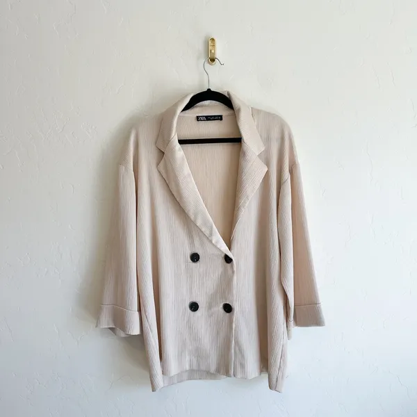 Zara | Wrinkle Satin Effect Double-Breasted Blazer & Wide Leg Pants Set - Image 8