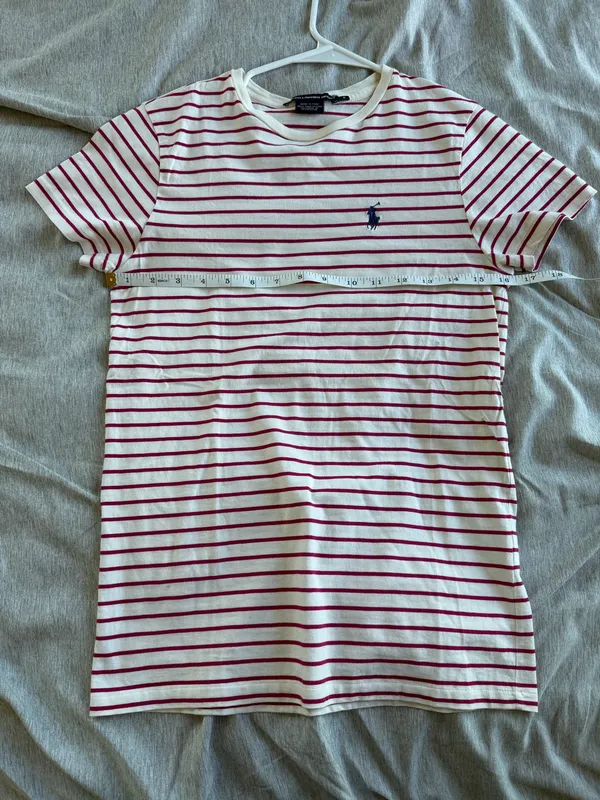 Ralph Lauren Sport Women’s Top 100% Pima Cotton Striped Pony Ecru Magenta Small - Image 6
