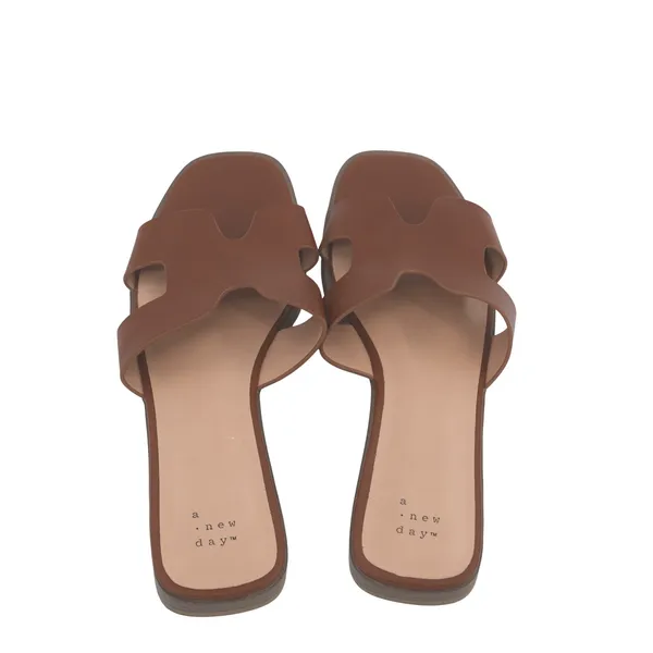 A New Day Womens Brown Faux Leather Cutout Slide Sandals Size 9.5 Open‎ Toe - Image 3
