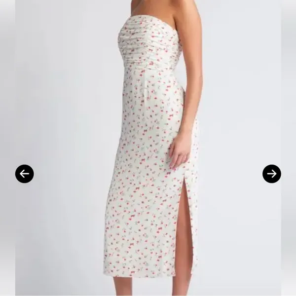 NWT WAYF Birdie Ruched Strapless Midi Dress‎ Ivory Ditsy Sz Small $99 - Image 4