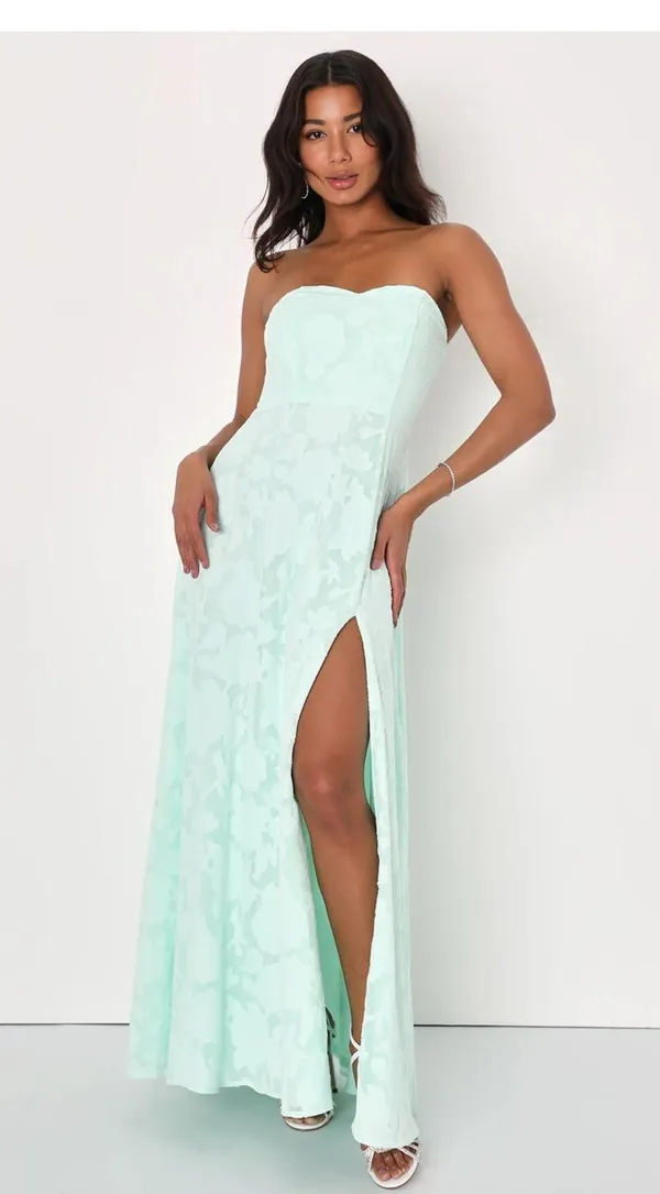Garden of Romance Mint Green Floral Burnout Strapless Maxi Dress - Image 6
