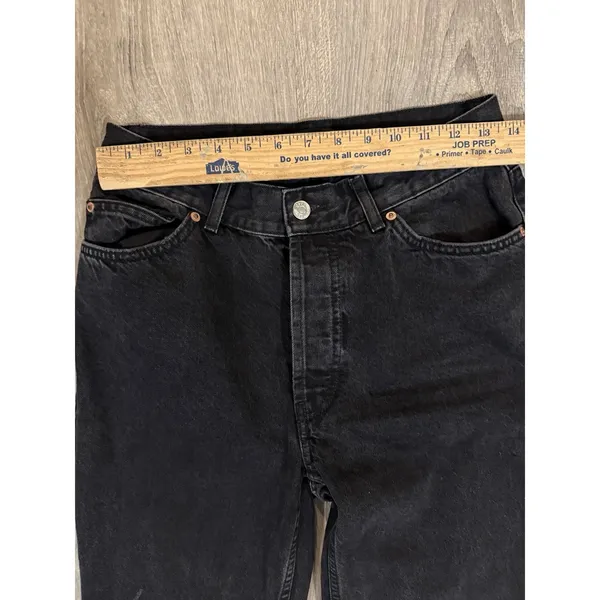 ASOS 100% Cotton Button Fly Straight Leg‎ Denim Jeans Sz. 28 X 31 Black Raw Hem - Image 5