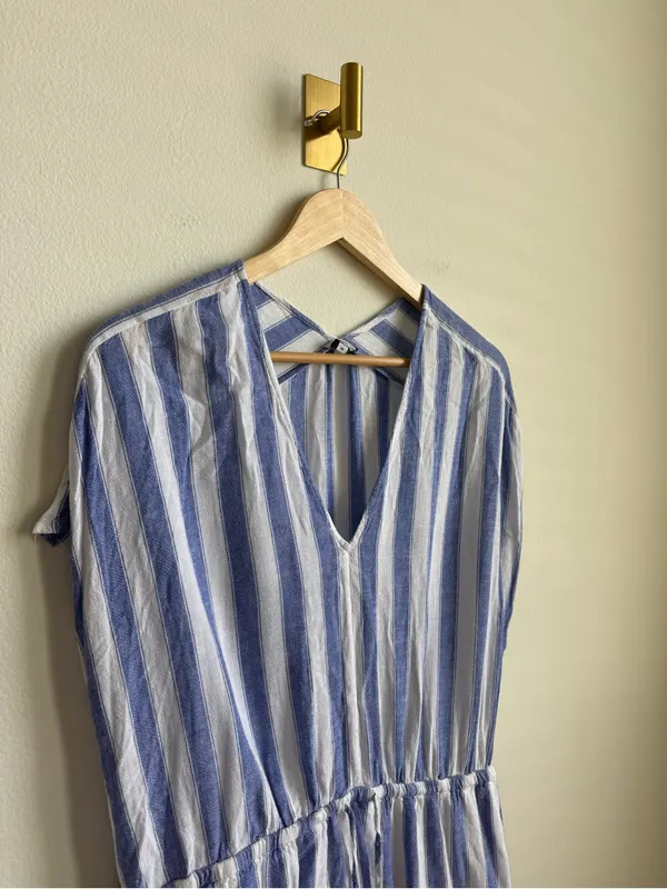 Rails Wren Pacifica Stripe Linen Blend Kaftan Dress Blue White Size Medium - Image 9