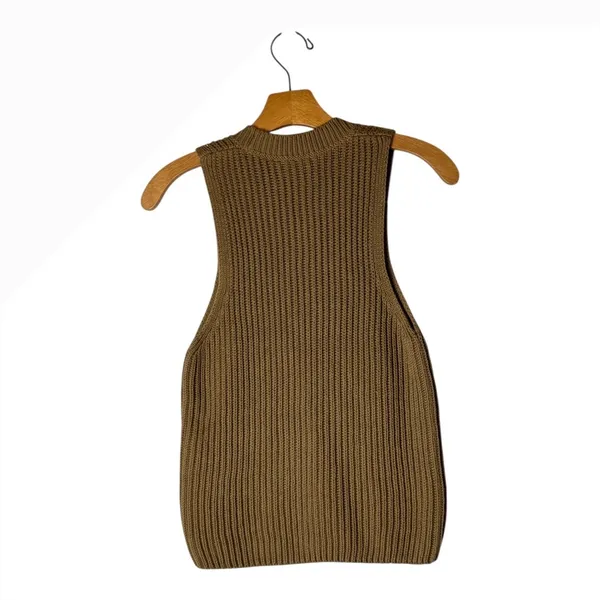 CLOSED Sweater Women XS Tan Nutmeg Cotton Ribbed Knit Sleeveless Top‎ Preppy - Image 3
