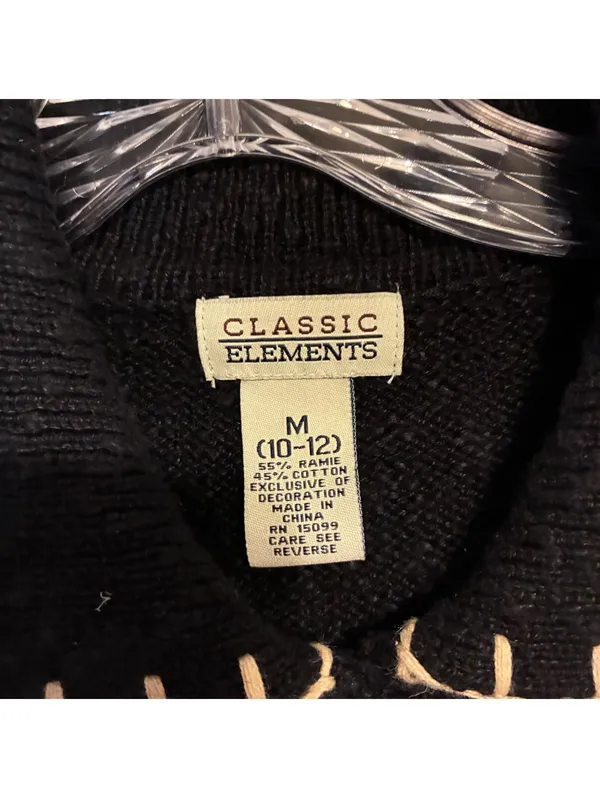 Vintage 90s Classic Elements Embroidered Fall Leaves Sweater Vest Black Knit M - Image 4