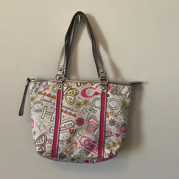 Coach Poppy Butterfly Graffiti Pink Silver Shoulder Bag Y2K Rare #F15712 - Image 2