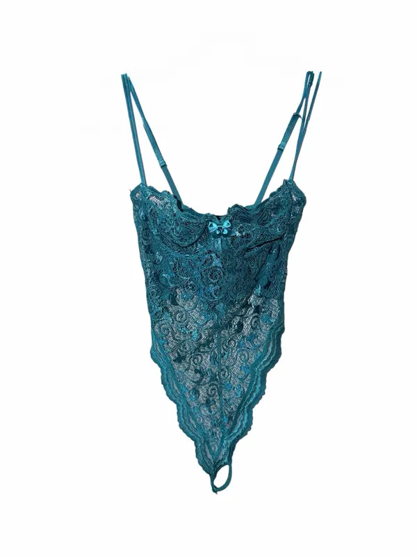 Victoria's Secret Teal Lace Bow Thong Underwire Bodysuit Sexy Lingerie 34C - Image 2