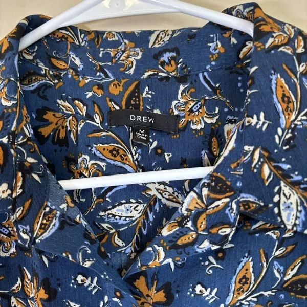 Drew‎ Ms Navy Blue Floral Print Button Front Long Sleeve Jacket / Blouse Med - Image 2