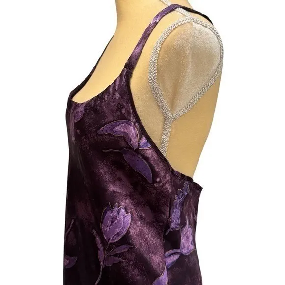 NEW Vintage California Dynasty Purple Floral Satin Dress Fairycore Feminine M - Image 5