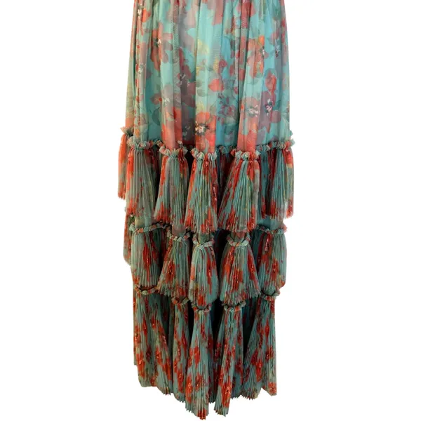 Hutch Isabella Gown Sz 2 NWT Romantic Vining Painted Floral Tulle Blue/Copper - Image 9