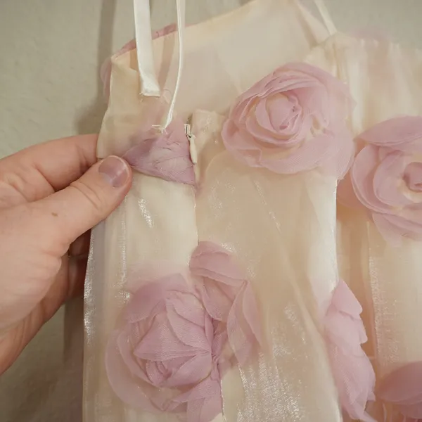 Lulus Size Medium Pink 3D Floral Rosette Mini‎ Dress Cream Tie Strap Babydoll - Image 8