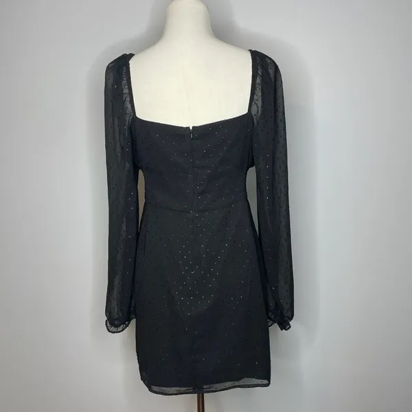 Leith- Black Dress with Glitter Dot Detail and Loose Long Sleeves - Image 4