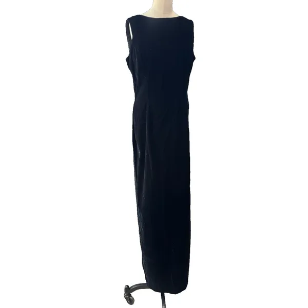 VTG Scott McClintock Black Velvet Maxi Dress Sz 12 USA Made Sleeveless Slit - Image 15
