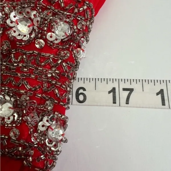 FabuLuxe Couture Red One-Shoulder Beaded Evening Gown Size Large Hand Beaded - Image 8
