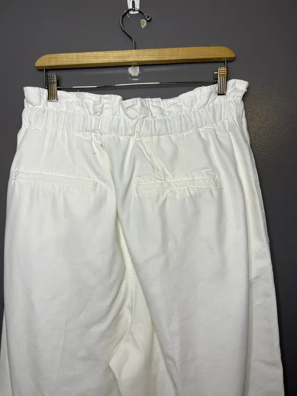 Free People Pants Womens L White Paperbag Tapered Twill Elastic Waist Pockets - Image 5