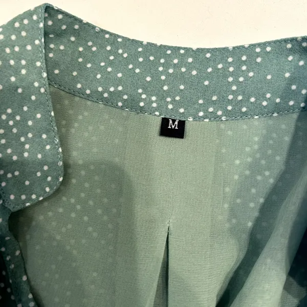 Sage Green Polka Dot Long Sleeve Ruffle Mini Dress Casual Flowy‎ Swing Medium - Image 4