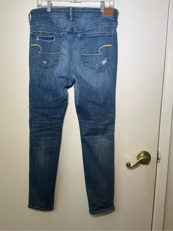 American Eagle Outfitters Women's Distressed Blue Denim Jeans 12 Short Skinny - Image 6