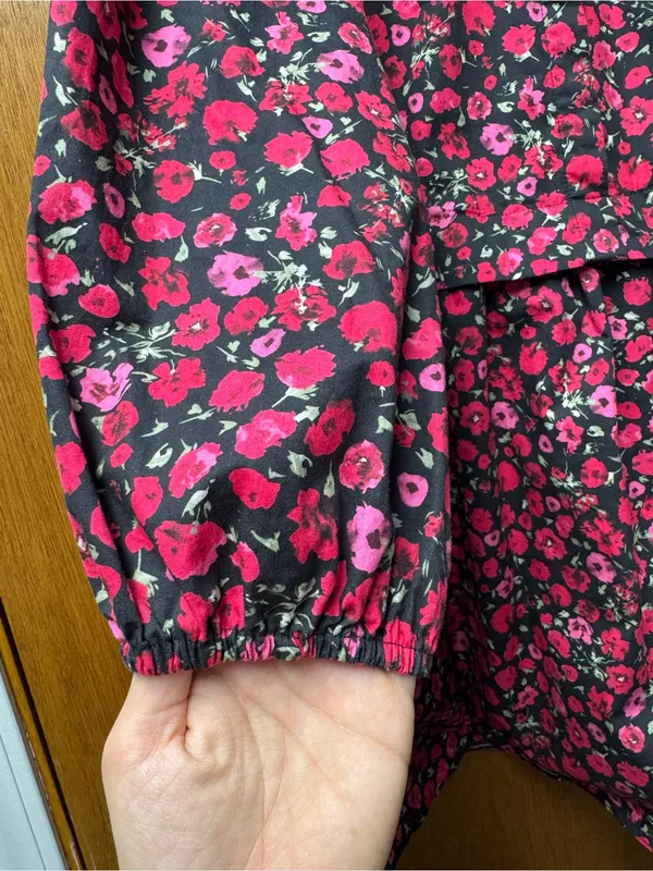 English Factory Floral Shirtdress Mini Dress 100% Cotton 3/4 Sleeves Pink Medium - Image 12