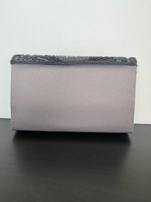 Y2K Beaded Clutch Handbag Gray Purple Evening Formalwear Purse La Regale Classic - Image 2