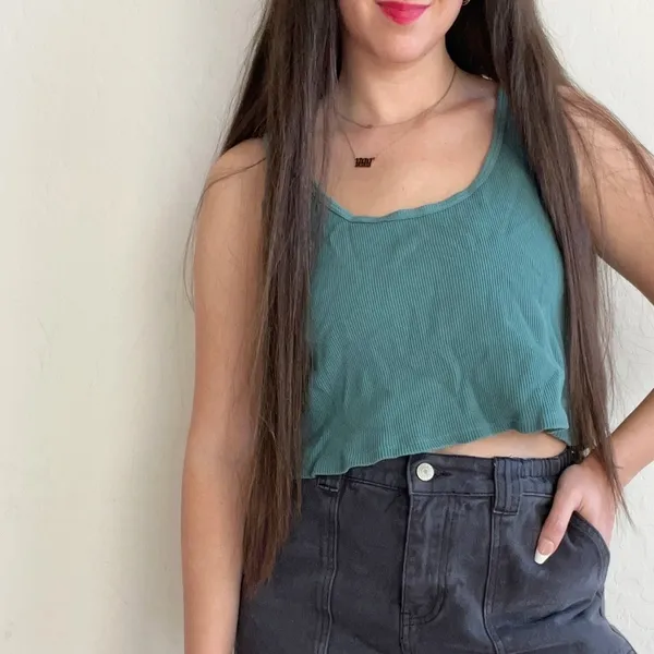 set active crop tank top waffle knit emerald green - Image 2