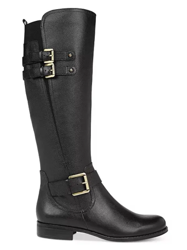 Naturalizer Black Leather Knee High Buckle Boot Size 8.5W Wide Calf - Image 3