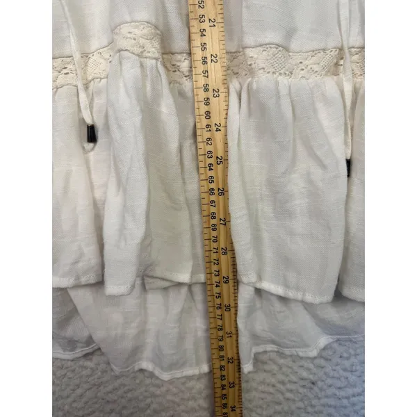 Free People Dress Small‎ Womens White Boho Peasant Ruffle Hem Lace Trim Festive - Image 6