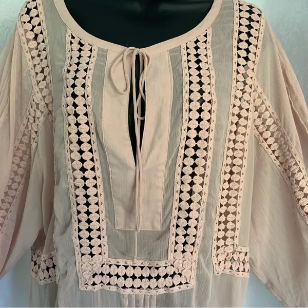 DANIEL RAINN Blush Pink Sheer Crochet Boho Tunic Sz: XL - Image 9