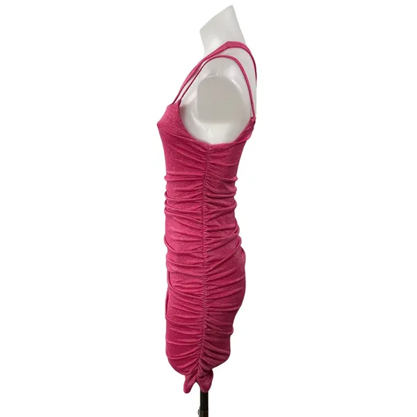 Superdown Women's Pink Sleeveless Metallic One Shoulder Bodycon Mini Dress Sz XS - Image 2