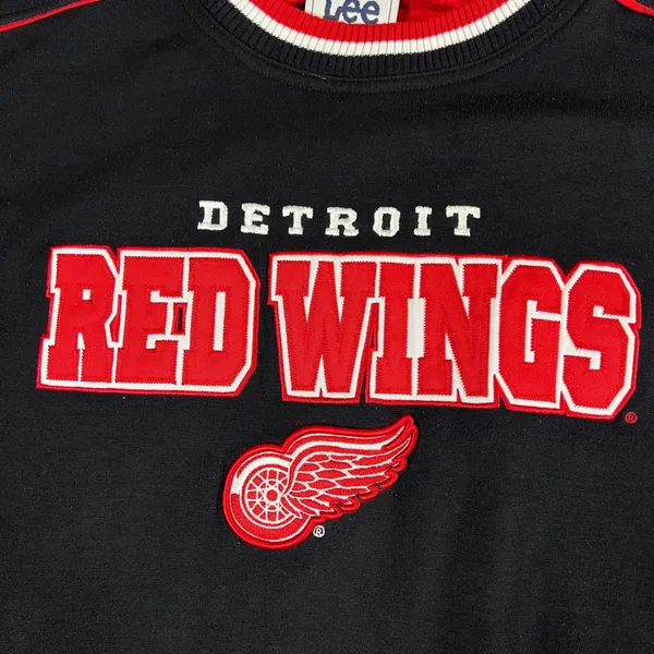 Lee Sport Detroit Red Wings Sweatshirt Black NHL Vintage Embroidered XL - Image 5