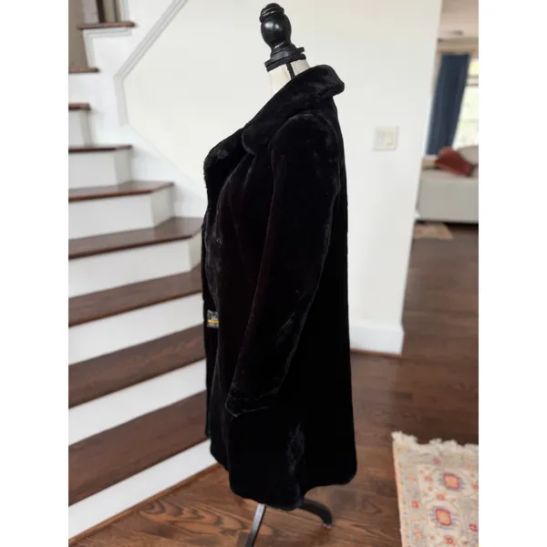 Vintage Black Faux Fur Mid Length Overcoat Mob Wife Glam Winter - Image 4