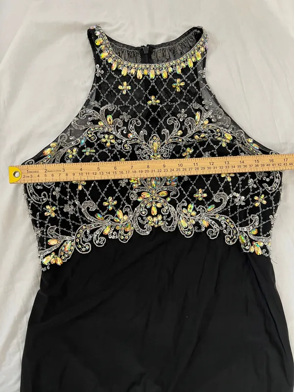Black Beaded Prom Dress with Front Slit size XL - Image 7