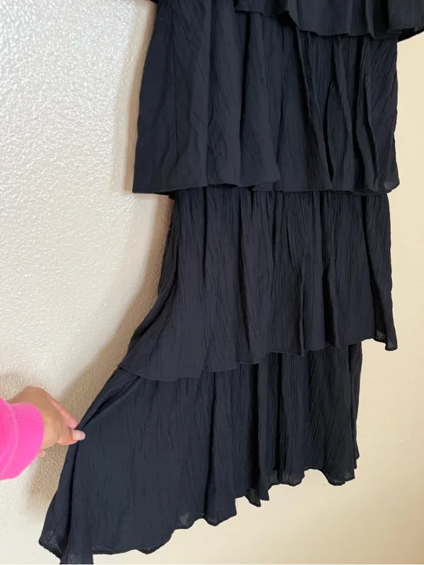 Abercrombie & Fitch Black Tiered Ruffle Maxi Skirt Boho Goth Cottagecore Size: S - Image 3