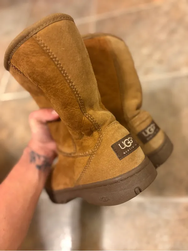 Ugg Australia Tan Womens Genuine Leather Short Boots Shearling Fur Us 8 - Image 4