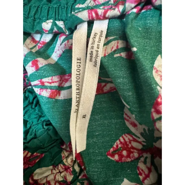 by Anthropologie Tiered Floral Maxi Skirt, Green Botanical Print, Size XL - Image 3