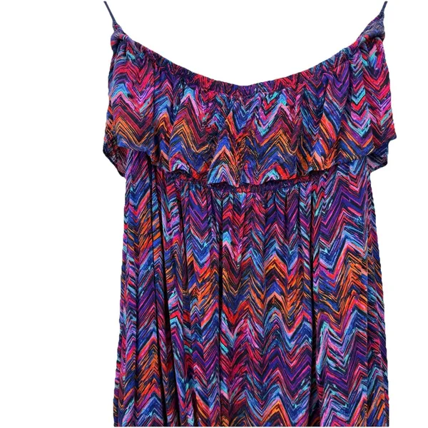 Torrid Colorful Chevron Smocked Strapless‎ Off Shoulder Maxi Dress Size 1X - Image 8