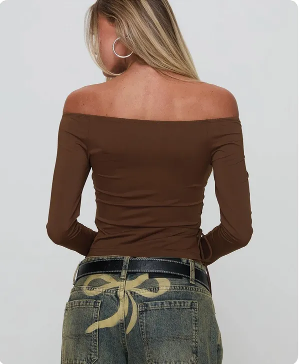 Brown Off The Shoulder Top Princess Polly - Image 2