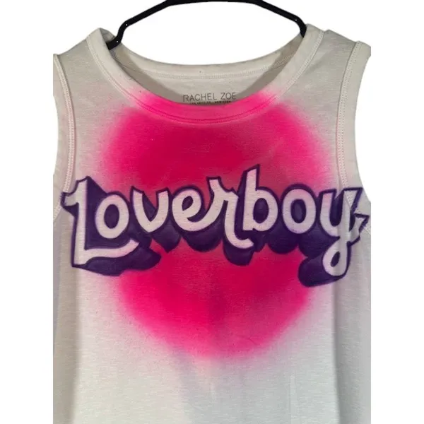 Rachel Zoe White Multicolor Graphic LOVERBOY Crew Neck Tank Top Women Sz S - Image 3