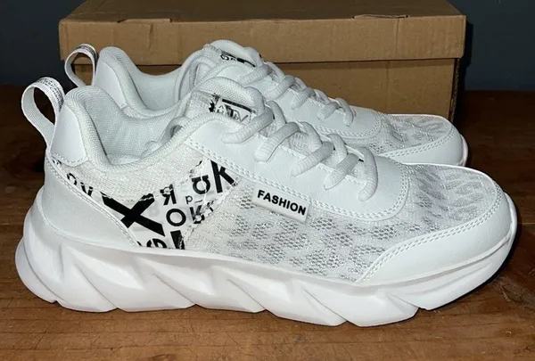 FASHION women’s casual walking shoes black white mesh layer over animal print - Image 10