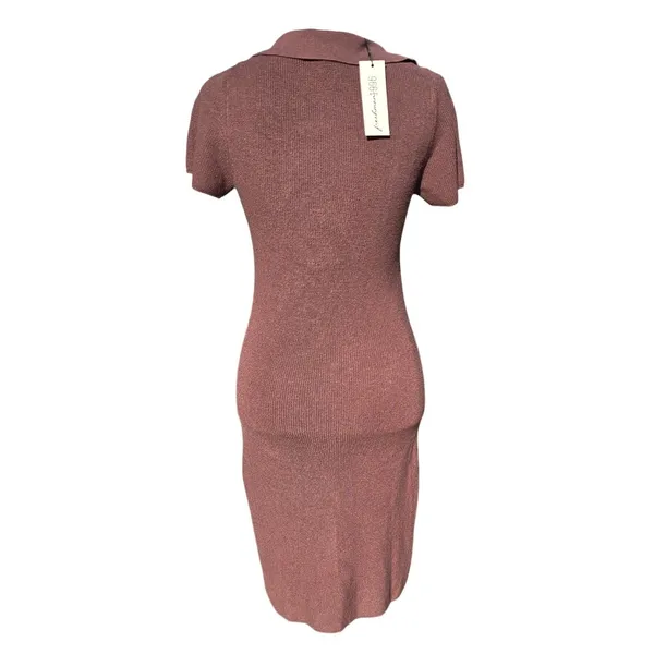 Freshman NWT 55O Knit‎ Collared V Neck Short Sleeve Bodycon Midi Dress Brown L - Image 4