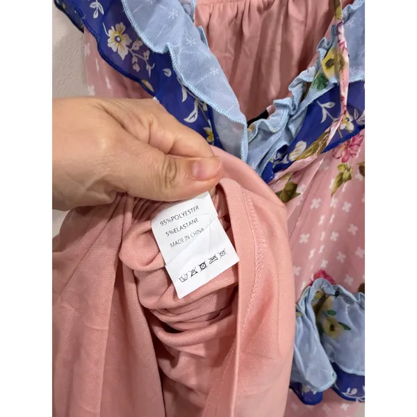Faeriesty Pink Floral Tiered Halter Maxi Dress Ruffle Cottagecore XL Rose Print‎ - Image 8