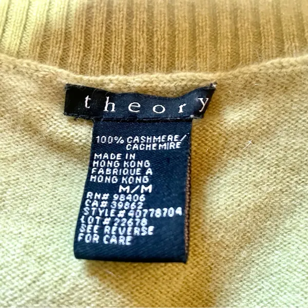 Theory Lime Neon Avocado Green Cashmere Vneck Sweater Sz M - Image 7