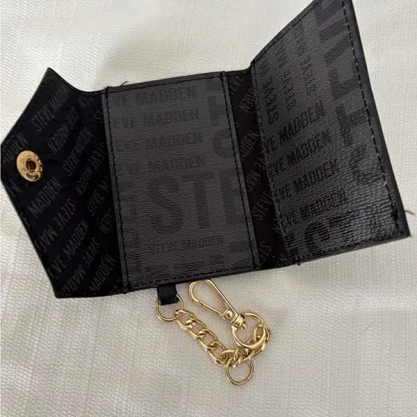 Steve Madden Card Holder Mini Wallet Keychain Black Logo(B124) - Image 4