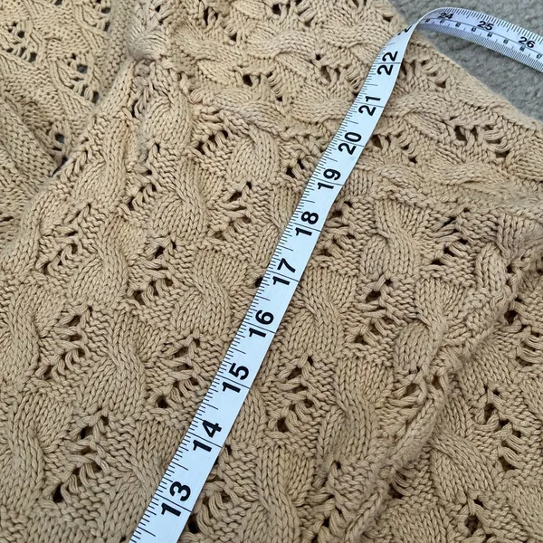 Womens Grannycore Cable Knit Fisherman Vneck Sweater Size 2 Chunky Tan button - Image 8