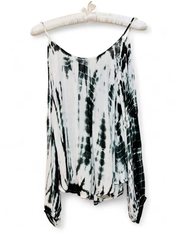Elan Woman’s Boho White/Black Tie Dye Cold Shoulder Peek-A-Boo Blouse Top Size M - Image 16