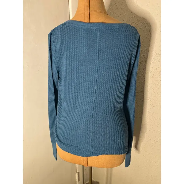 Aeropostale Waffle Knit Thermal Long Sleeve Tee L Turquoise Cabincore Classic - Image 2