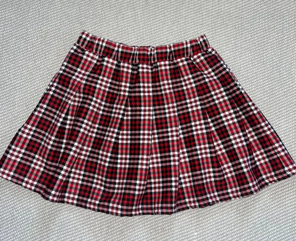 Jolie And Joy Red Black Plaid Pleated School Girl Mini Skater Skirt Sz S NWOT - Image 2