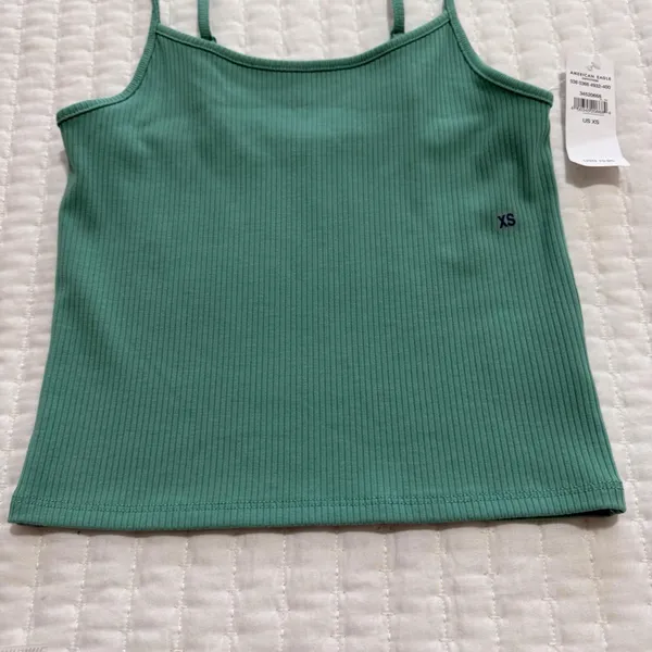 American Eagle Sleeveless Ribbed Cropped Tank Top Shirt Sz XS Extra Small Aqua - Image 2