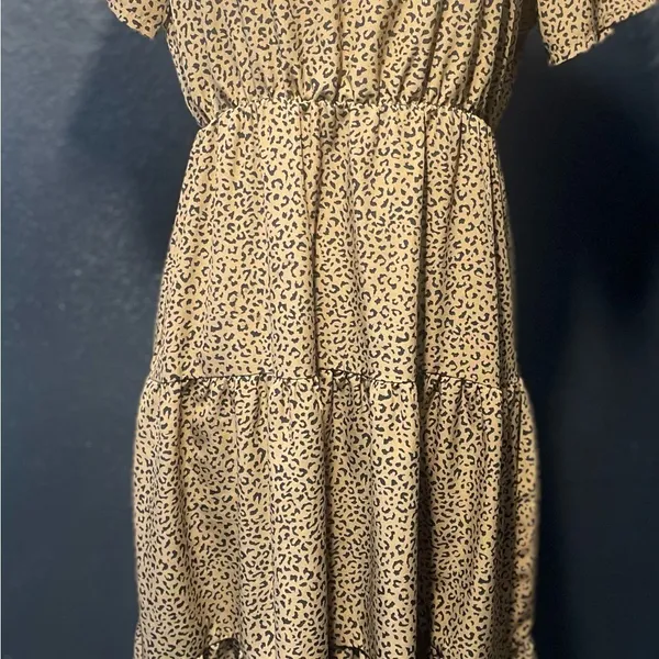 SHEIN Leopard Print Tiered Midi Dress Short Sleeve Elastic Waist Women's‎ S - Image 3