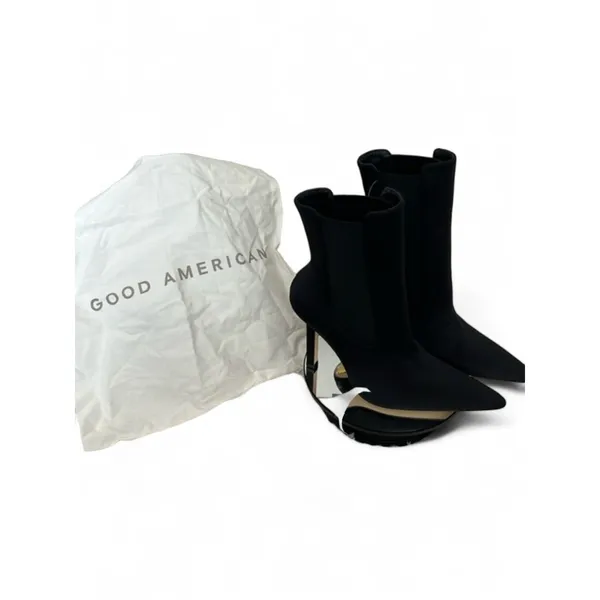 Good American Black Neoprene Pointed Toe Stiletto‎ Chelsea Boot Gold Heel Cap 11.5 NEW - Image 7