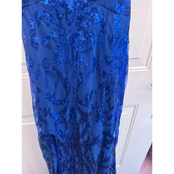 Ryanth Royal Blue Sequin‎ Open Back Maxi Dress V-Neck Slit Size 6 NWT - Image 5